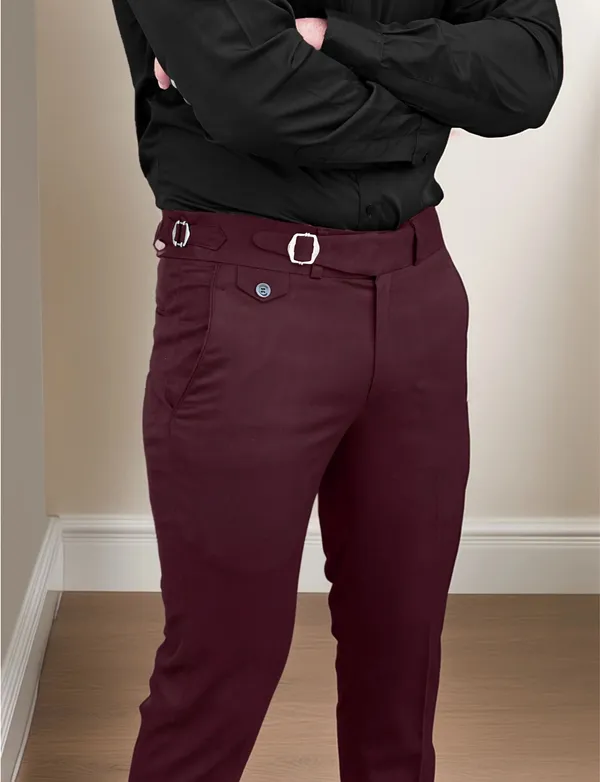Wine_Single_Pleated_Buckle_Gurkha_Pants