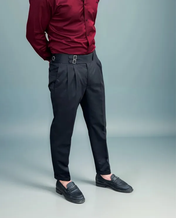 Black_Double_Pleated_Buckle_Gurkha_Pants
