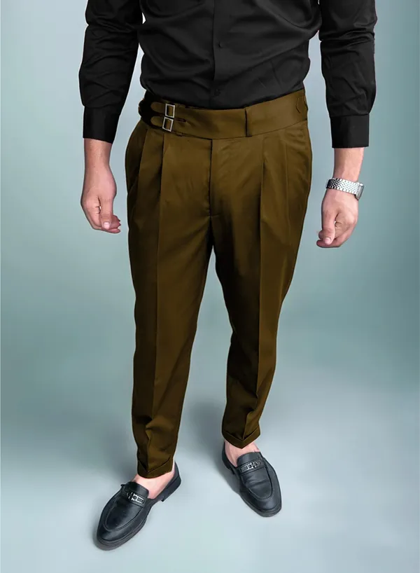 Brown_Double_Pleated_Buckle_Gurkha_Pants
