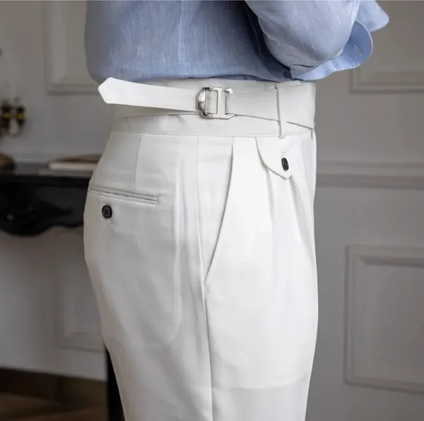 White_Classic_Side_Buckle_Gurkha_Pants