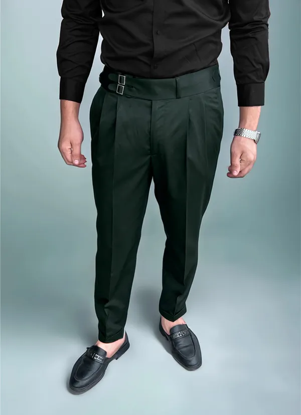 Bottle_Green_Double_Pleated_Buckle_Gurkha_Pants
