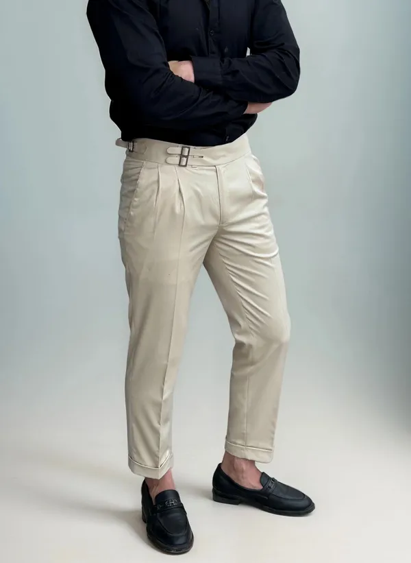 Beige_Double_Pleated_Buckle_Gurkha_Pants
