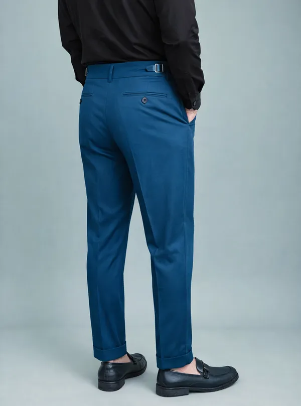Teal_Blue_Double_Pleated_Buckle_Gurkha_Pants