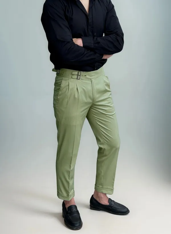Pista_Green_Double_Pleated_Buckle_Gurkha_Pants