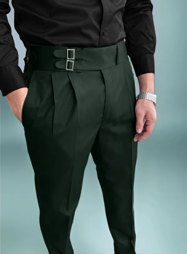 Bottle_Green_Double_Pleated_Buckle_Gurkha_Pants