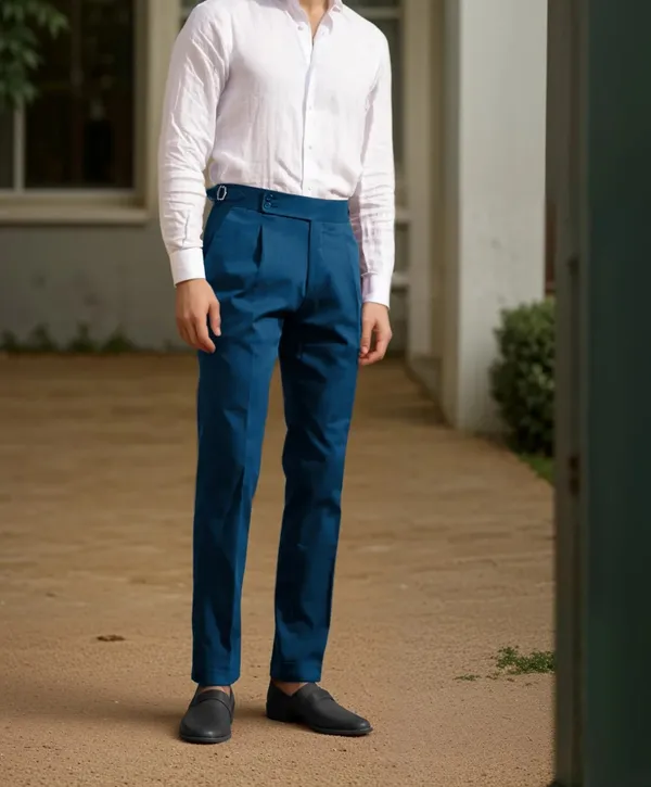 Teal_Blue_Signature_Buttoned_Gurkha_Pants