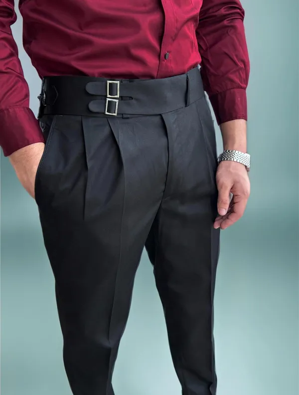 Black_Double_Pleated_Buckle_Gurkha_Pants
