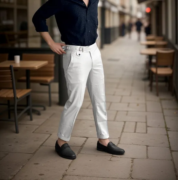White_Single_Pleated_Buckle_Gurkha_Pants