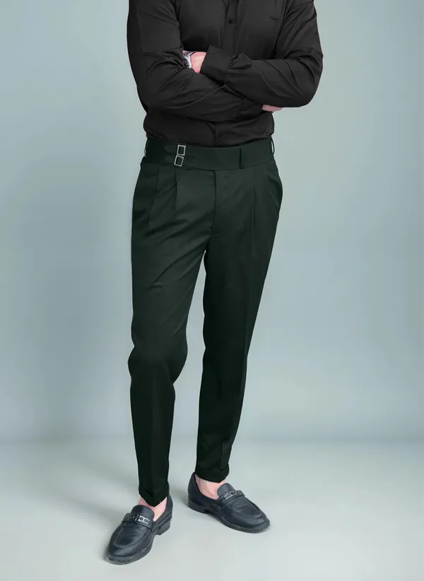 Bottle_Green_Double_Pleated_Buckle_Gurkha_Pants