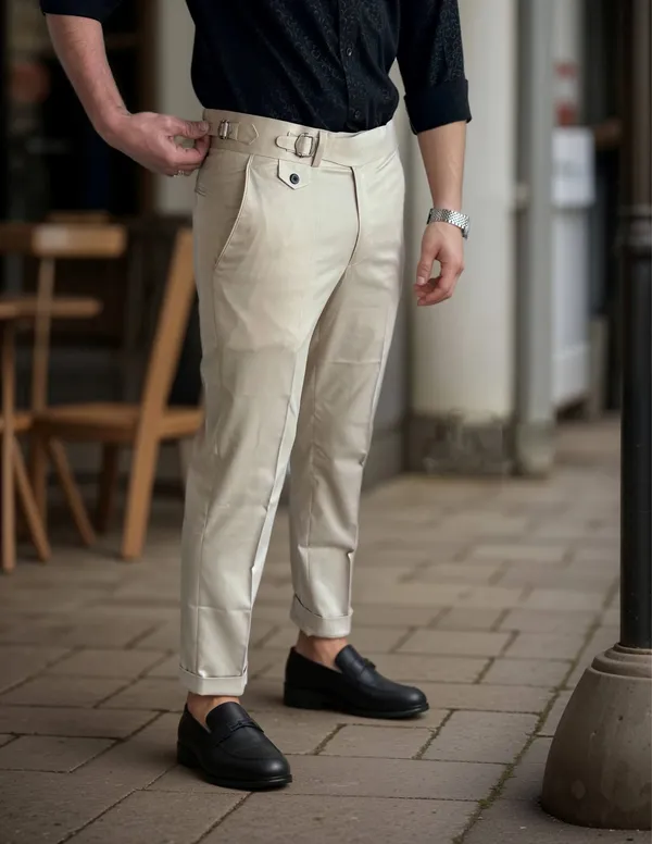 Beige_Single_Pleated_Buckle_Gurkha_Pants