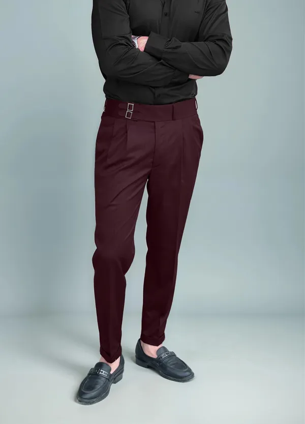 Wine_Double_Pleated_Buckle_Gurkha_Pants