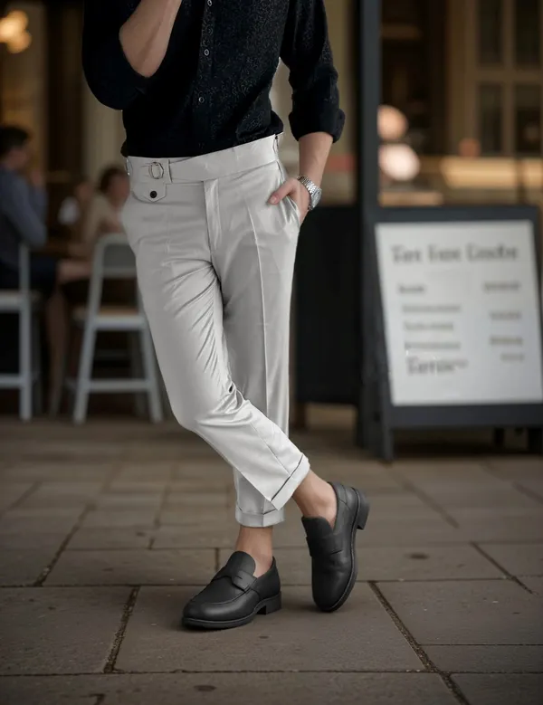 White_Single_Pleated_Buckle_Gurkha_Pants