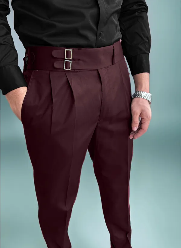 Wine_Double_Pleated_Buckle_Gurkha_Pants