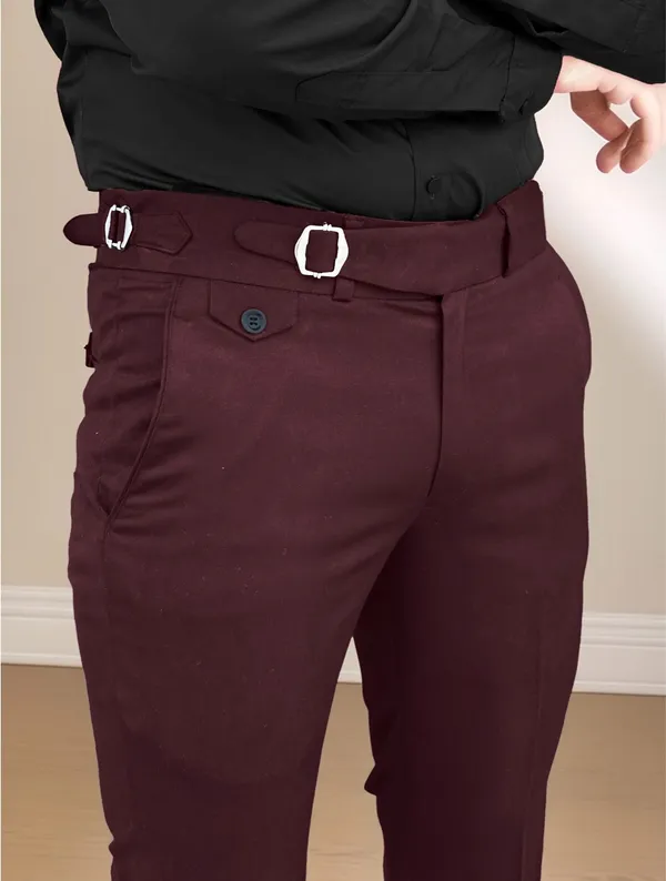 Wine_Single_Pleated_Buckle_Gurkha_Pants