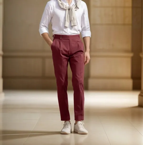 Wine_Signature_Buttoned_Gurkha_Pants