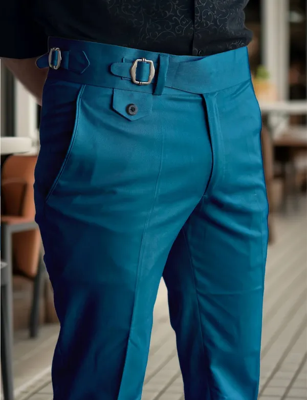 Teal_Blue_Single_Pleated_Buckle_Gurkha_Pants