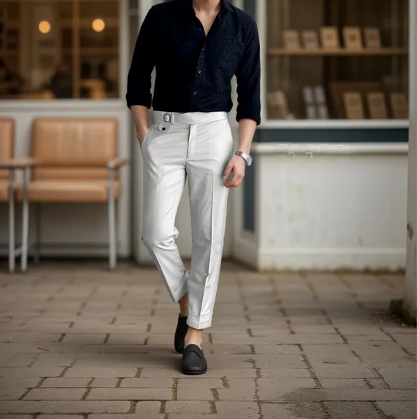 White_Single_Pleated_Buckle_Gurkha_Pants
