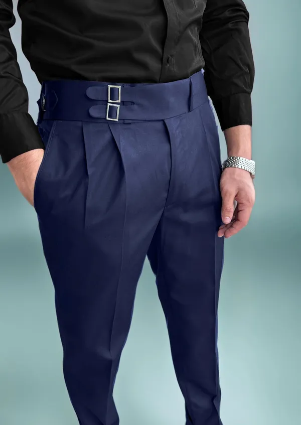 Navy_Blue_Double_Pleated_Buckle_Gurkha_Pants