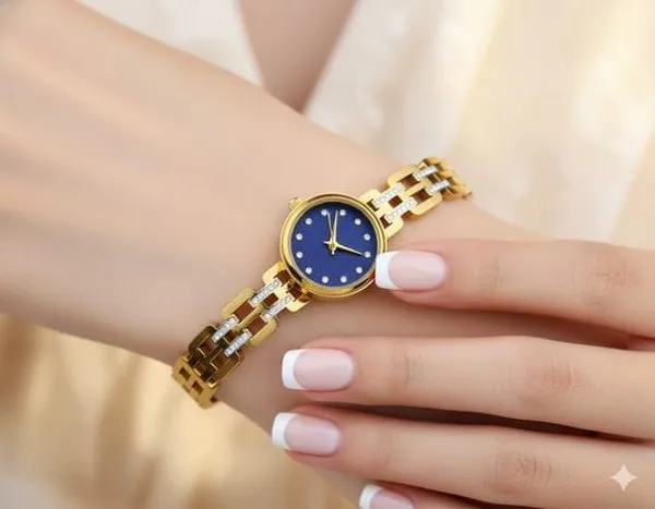 Elegant_Gold_Tone_Watch_With_Navy_Blue_Dial_For_Women