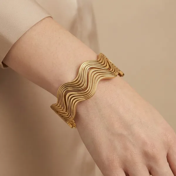 Gold_Toned_Layered_Wave_Cuff_Bracelet_For_Women