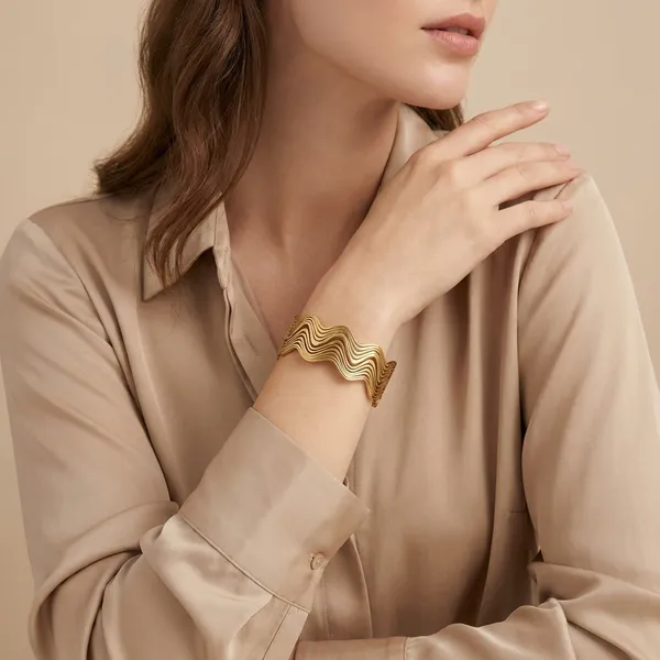 Gold_Toned_Layered_Wave_Cuff_Bracelet_For_Women