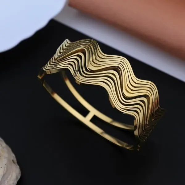 Gold_Toned_Layered_Wave_Cuff_Bracelet_For_Women