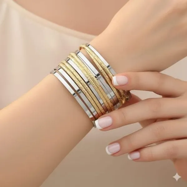 Gold_And_Silver_Tone_Multi_Layer_Adjustable_Bracelet_Set_For_Women