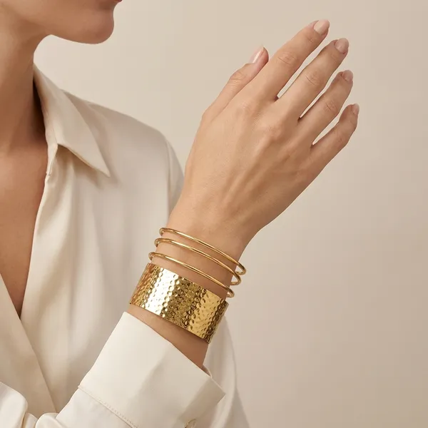 Hammered_Gold_Cuff_Bracelet_With_Triple_Band_Detail_For_Women