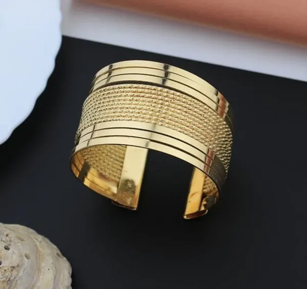 Gold_Toned_Textured_Statement_Cuff_Bracelet_For_Women