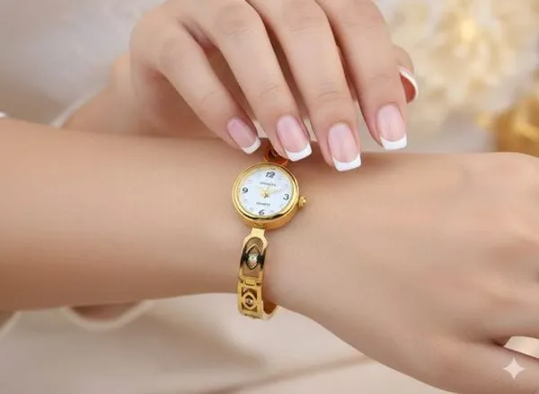 Elegant_Gold_Tone_Bracelet_Watch_With_White_Dial_For_Women