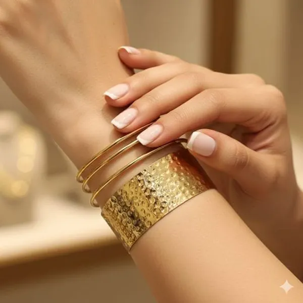Hammered_Gold_Cuff_Bracelet_With_Triple_Band_Detail_For_Women