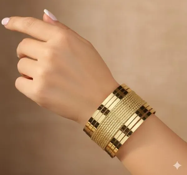 Gold_Toned_Textured_Statement_Cuff_Bracelet_For_Women