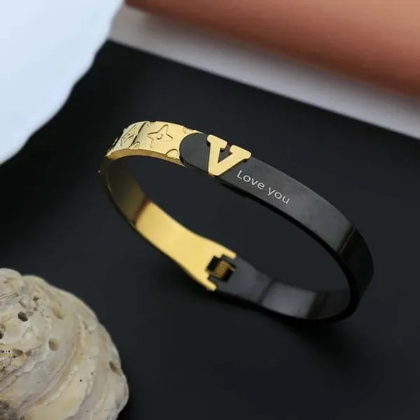 Gold_And_Black_Stainless_Steel_V_Love_You_Bracelet_For_Women
