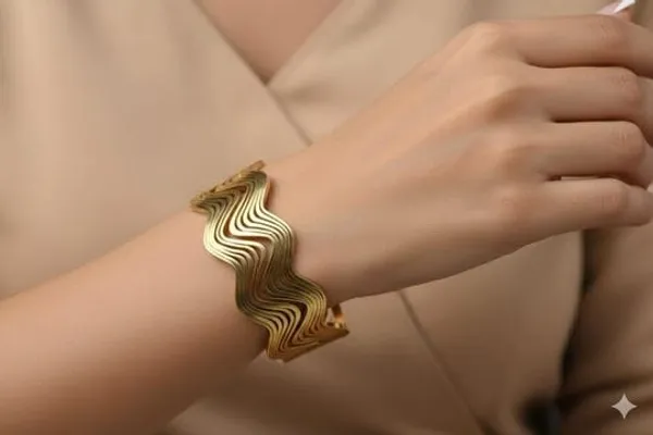 Gold_Toned_Layered_Wave_Cuff_Bracelet_For_Women