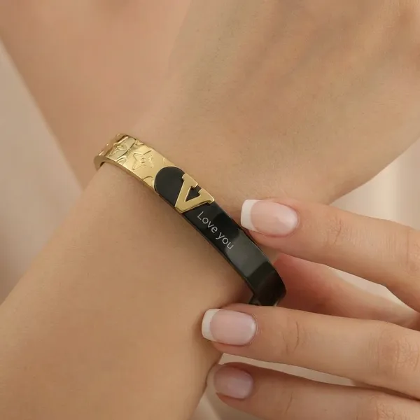 Gold_And_Black_Stainless_Steel_V_Love_You_Bracelet_For_Women