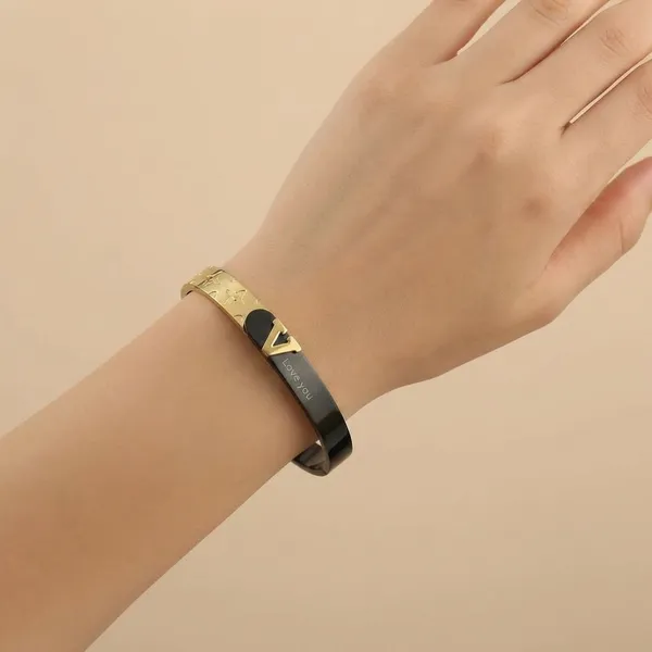 Gold_And_Black_Stainless_Steel_V_Love_You_Bracelet_For_Women