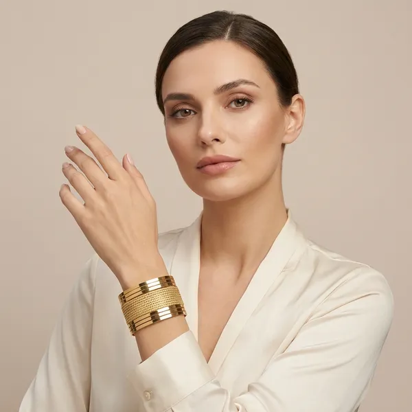 Gold_Toned_Textured_Statement_Cuff_Bracelet_For_Women
