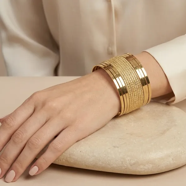 Gold_Toned_Textured_Statement_Cuff_Bracelet_For_Women