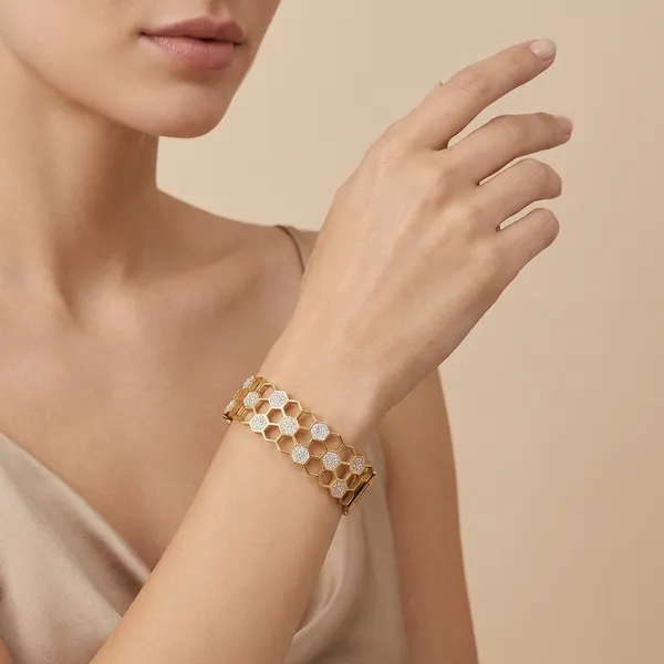 Gold_Plated_Honeycomb_Diamond_Studded_Bracelet_For_Women