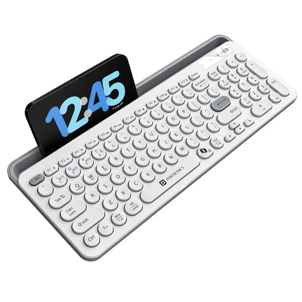 White_Retro_Wireless_Bluetooth_Keyboard_With_Phone_Stand_Round_Key_Design