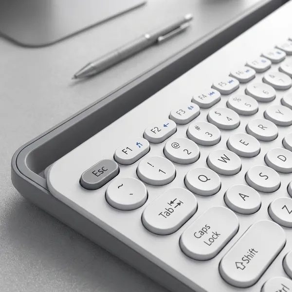 White_Retro_Wireless_Bluetooth_Keyboard_With_Phone_Stand_Round_Key_Design