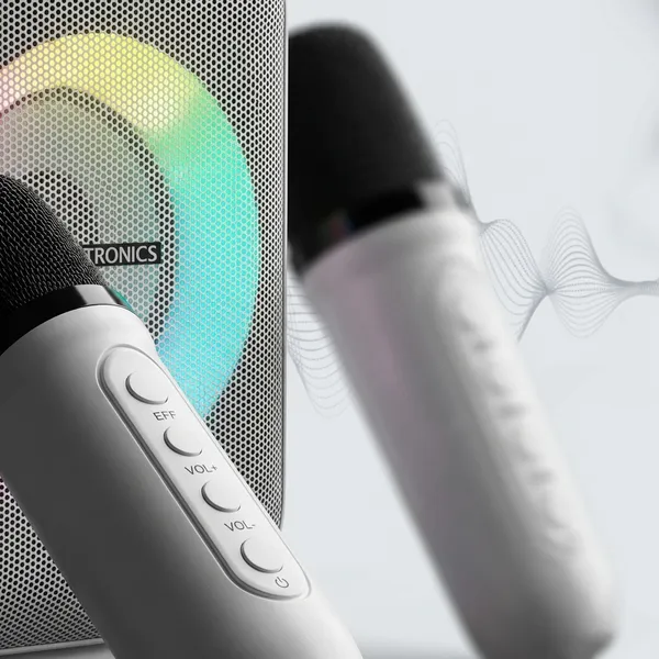 Silver_And_White_Portronics_Sound_Drum_1_Bluetooth_Karaoke_Speaker_With_Wireless_Microphone
