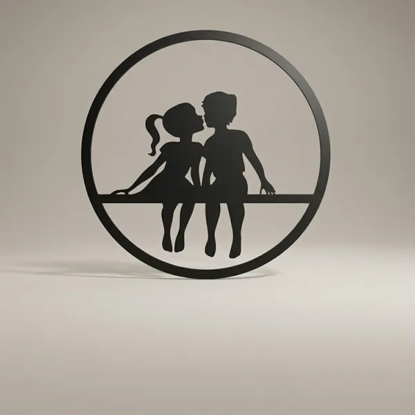 Silhouette_Kids_Kissing_Wall_Art_-_Circle_Frame_Metal_Wall_Decor