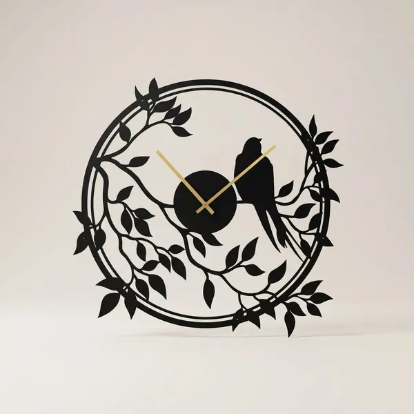 Decorative_Metal_Wall_Clock_With_Bird_And_Branch_Design