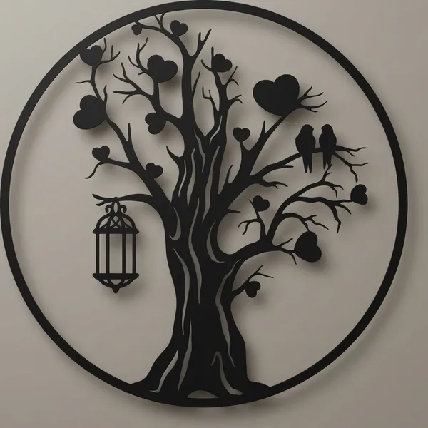 Decorative_Metal_Tree_Of_Life_Wall_Art_With_Birds,_Hearts,_And_Lantern_-_Black_Circular_Design