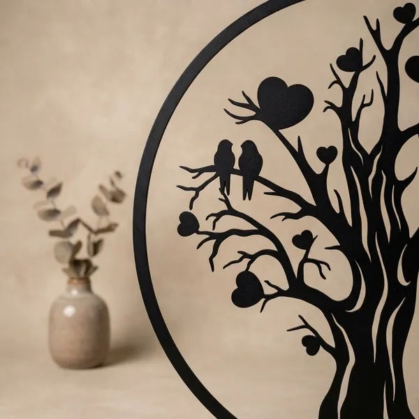 Decorative_Metal_Tree_Of_Life_Wall_Art_With_Birds,_Hearts,_And_Lantern_-_Black_Circular_Design