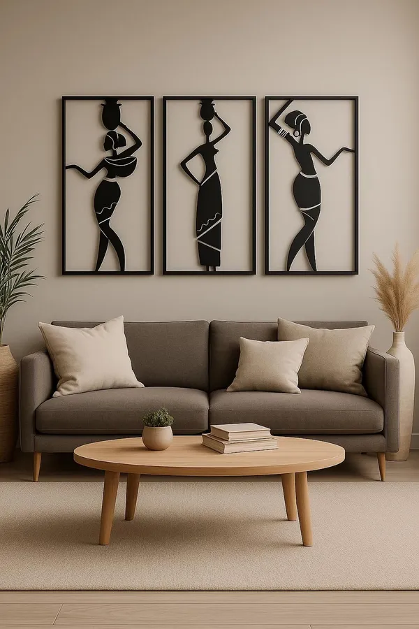 African_Queen_Metal_Wall_Art:_3-Panel_Minimalist_Home_Decor