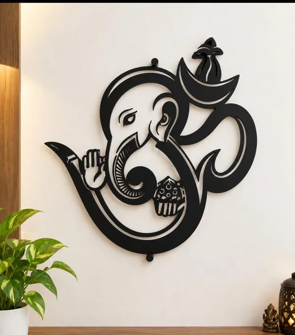 Black_Metal_Laser-Cut_Ganesha_OM_Shape_Wall_Art