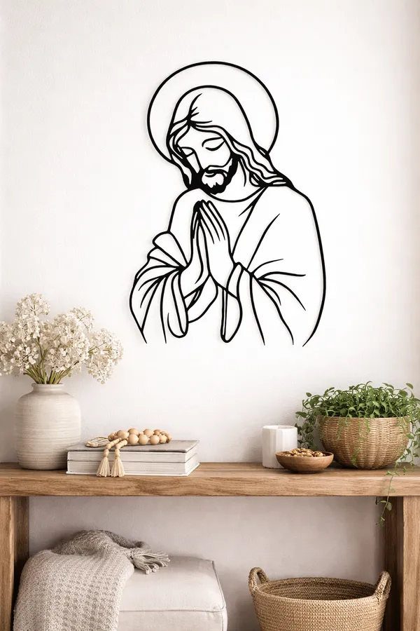 Religious_Jesus_Christ_Praying_Line_Art_Wall_Decor_Illustration
