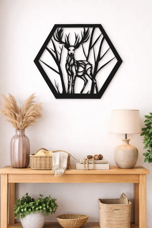 Deer_Forest_Hexagon_Metal_Wall_Art